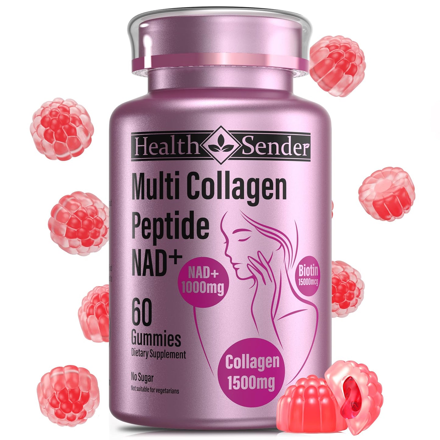 HealthSender Collagen Gummies – 1500mg Collagen, NAD, Biotin | Sugar-Free