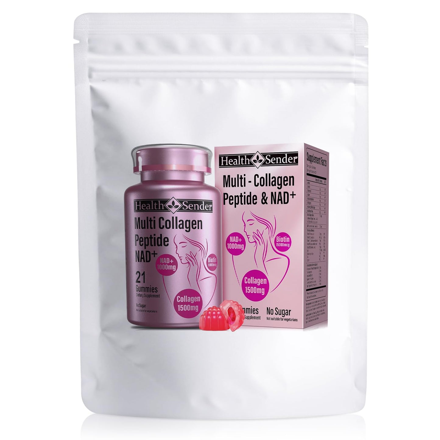 HealthSender Collagen Gummies – 1500mg Collagen, NAD 1000mg, Biotin 15000mcg