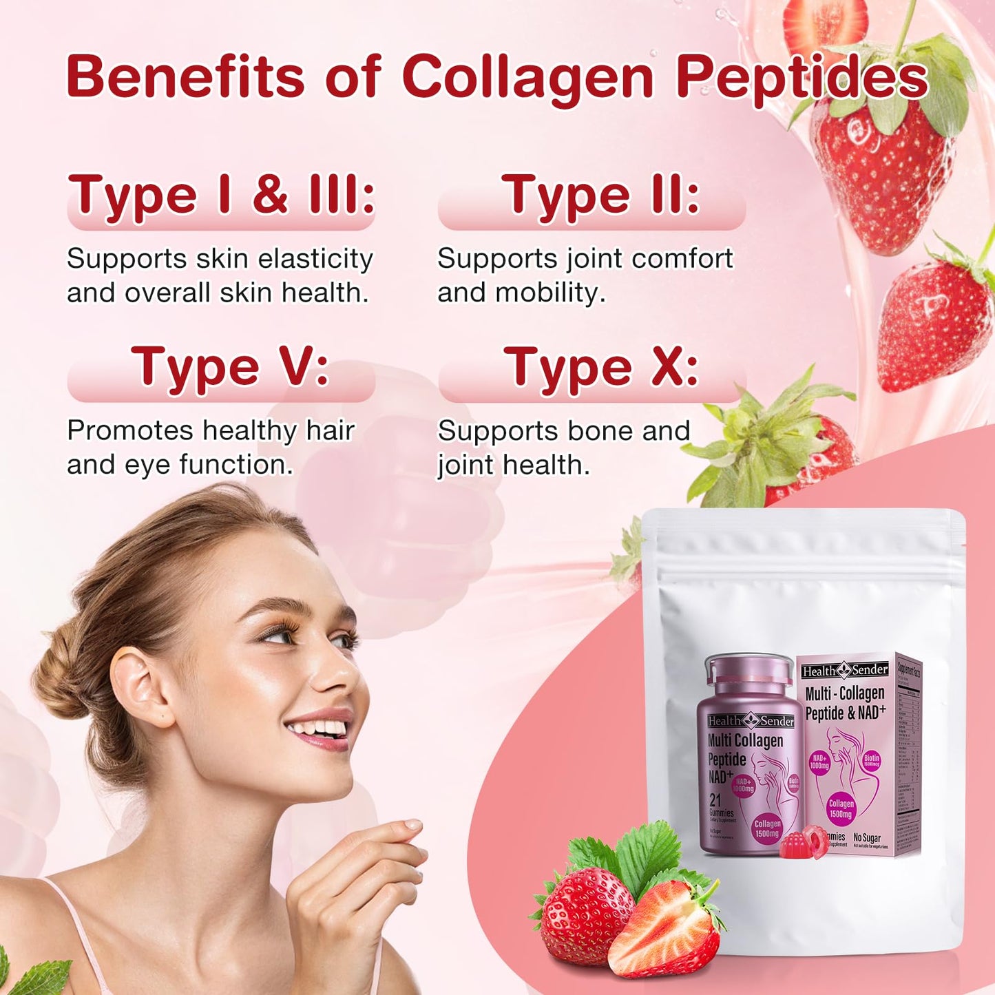 HealthSender Collagen Gummies – 1500mg Collagen, NAD 1000mg, Biotin 15000mcg