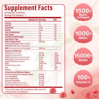 HealthSender Collagen Gummies – 1500mg Collagen, NAD 1000mg, Biotin 15000mcg