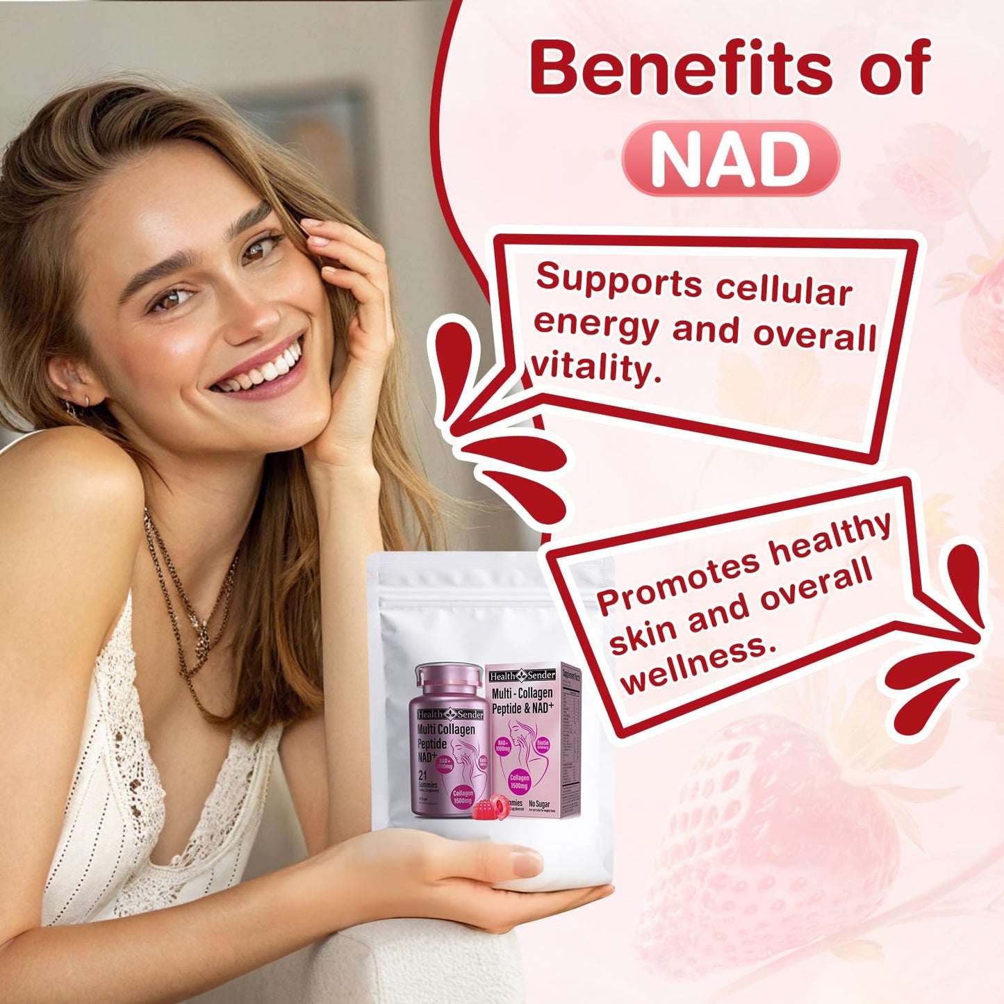 HealthSender Collagen Gummies – 1500mg Collagen, NAD 1000mg, Biotin 15000mcg