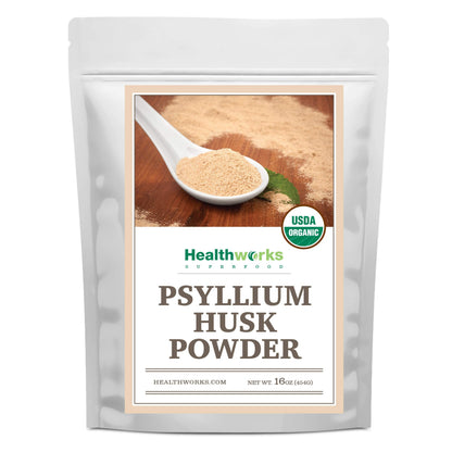 Healthworks Organic Psyllium Husk Powder - 16 oz (1 lb) | Raw, Finely Ground, Keto & Vegan