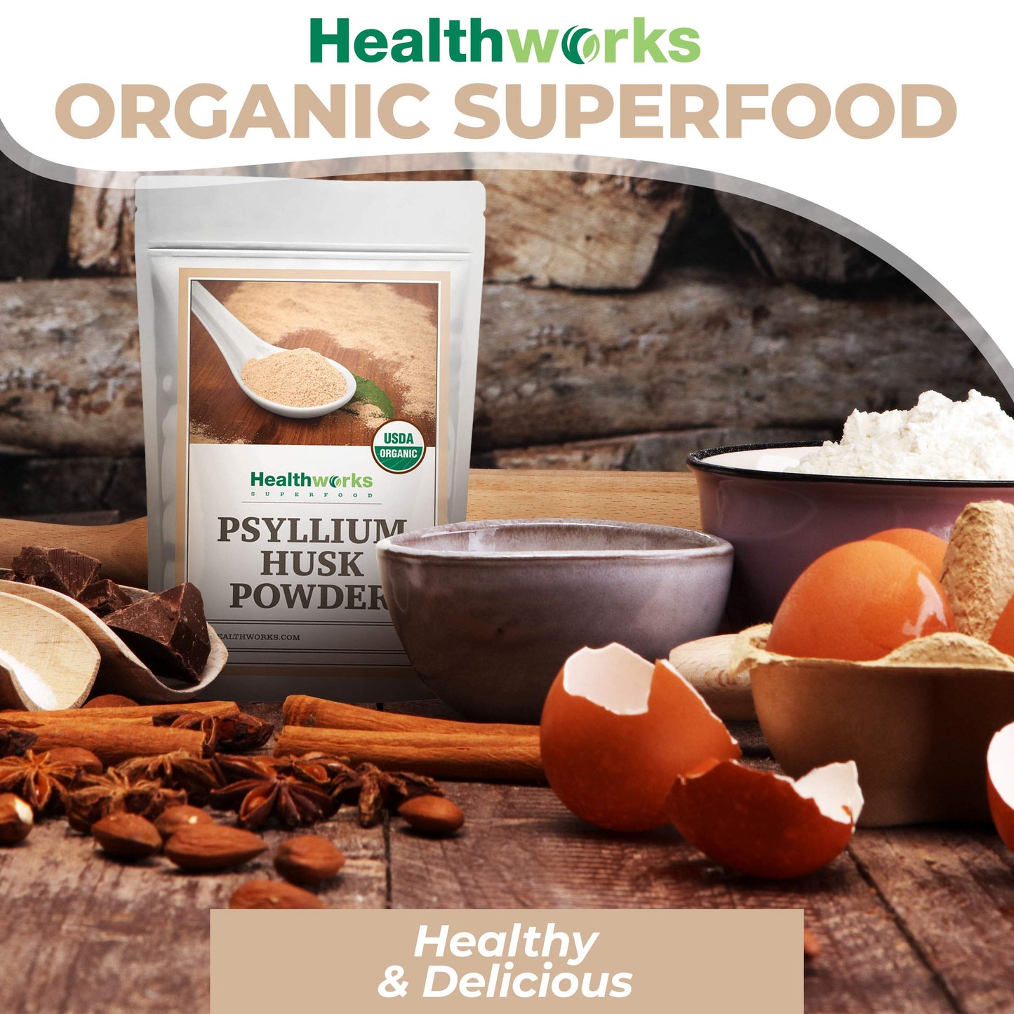Healthworks Organic Psyllium Husk Powder - 16 oz (1 lb) | Raw, Finely Ground, Keto & Vegan