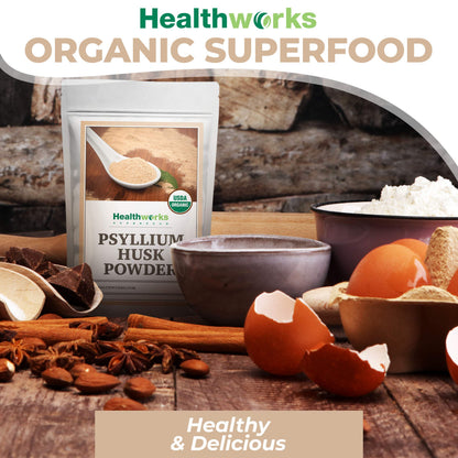 Healthworks Organic Psyllium Husk Powder - 16 oz (1 lb) | Raw, Finely Ground, Keto & Vegan
