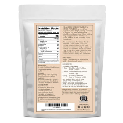 Healthworks Organic Psyllium Husk Powder - 16 oz (1 lb) | Raw, Finely Ground, Keto & Vegan