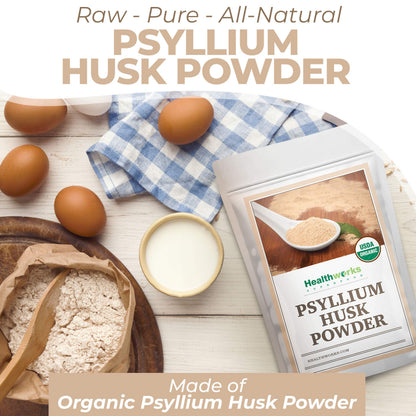 Healthworks Organic Psyllium Husk Powder - 16 oz (1 lb) | Raw, Finely Ground, Keto & Vegan