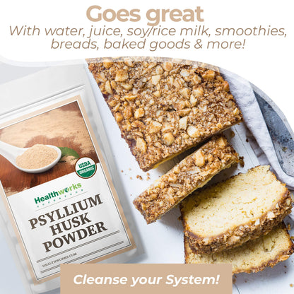 Healthworks Organic Psyllium Husk Powder - 16 oz (1 lb) | Raw, Finely Ground, Keto & Vegan