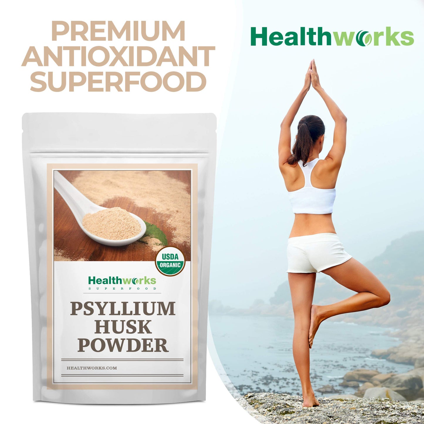 Healthworks Organic Psyllium Husk Powder - 16 oz (1 lb) | Raw, Finely Ground, Keto & Vegan