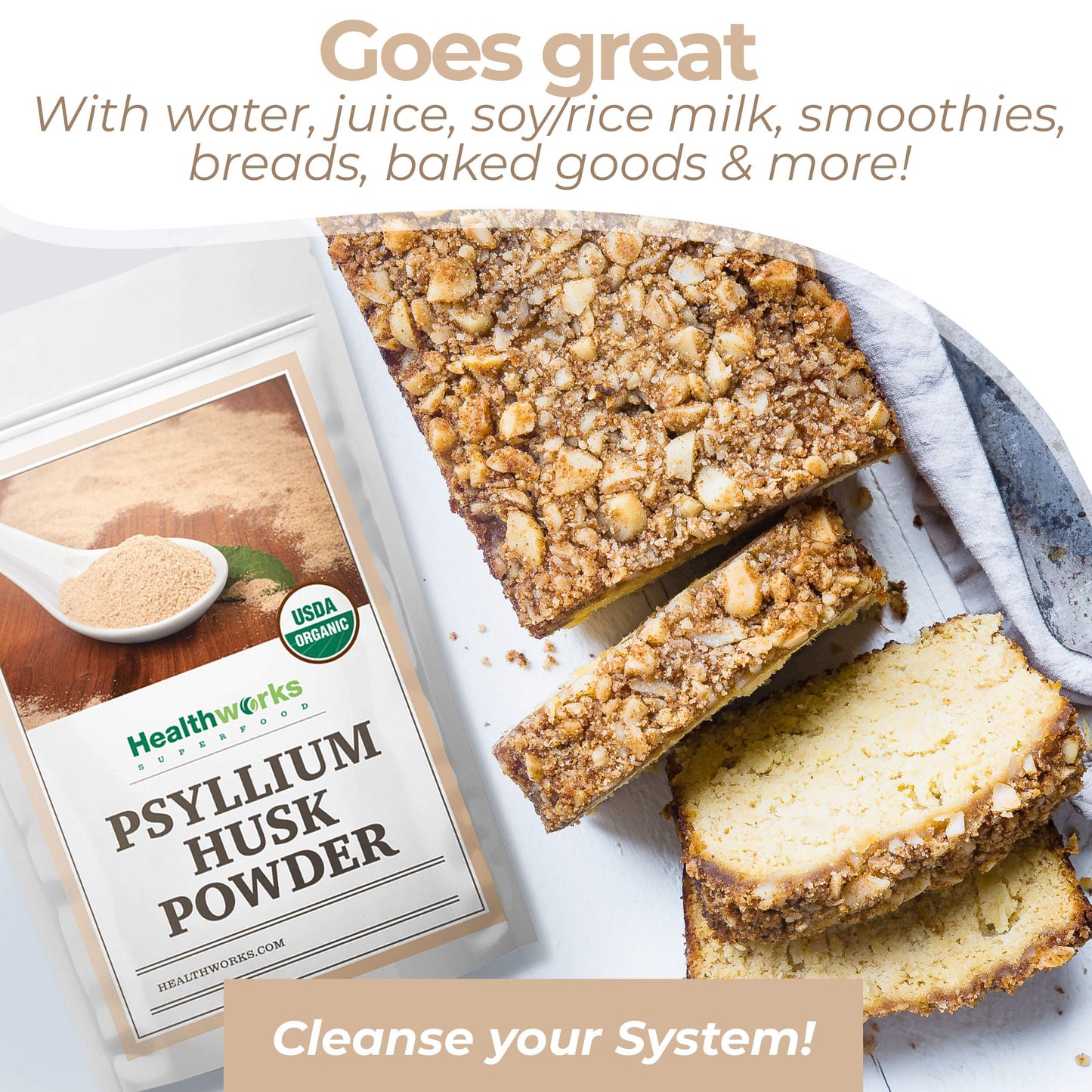 Healthworks Psyllium Husk Powder Organic - 32 Oz / 2 Lbs - Raw - Certified Organic - Finely Ground Powder from India - Keto, Vegan & Non-GMO - Fiber Support