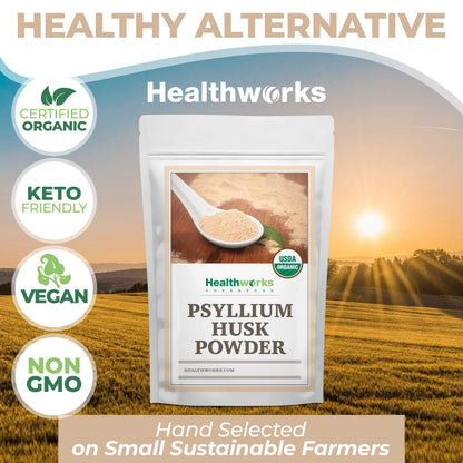 Healthworks Organic Psyllium Husk Powder - 16 oz (1 lb) | Raw, Finely Ground, Keto & Vegan