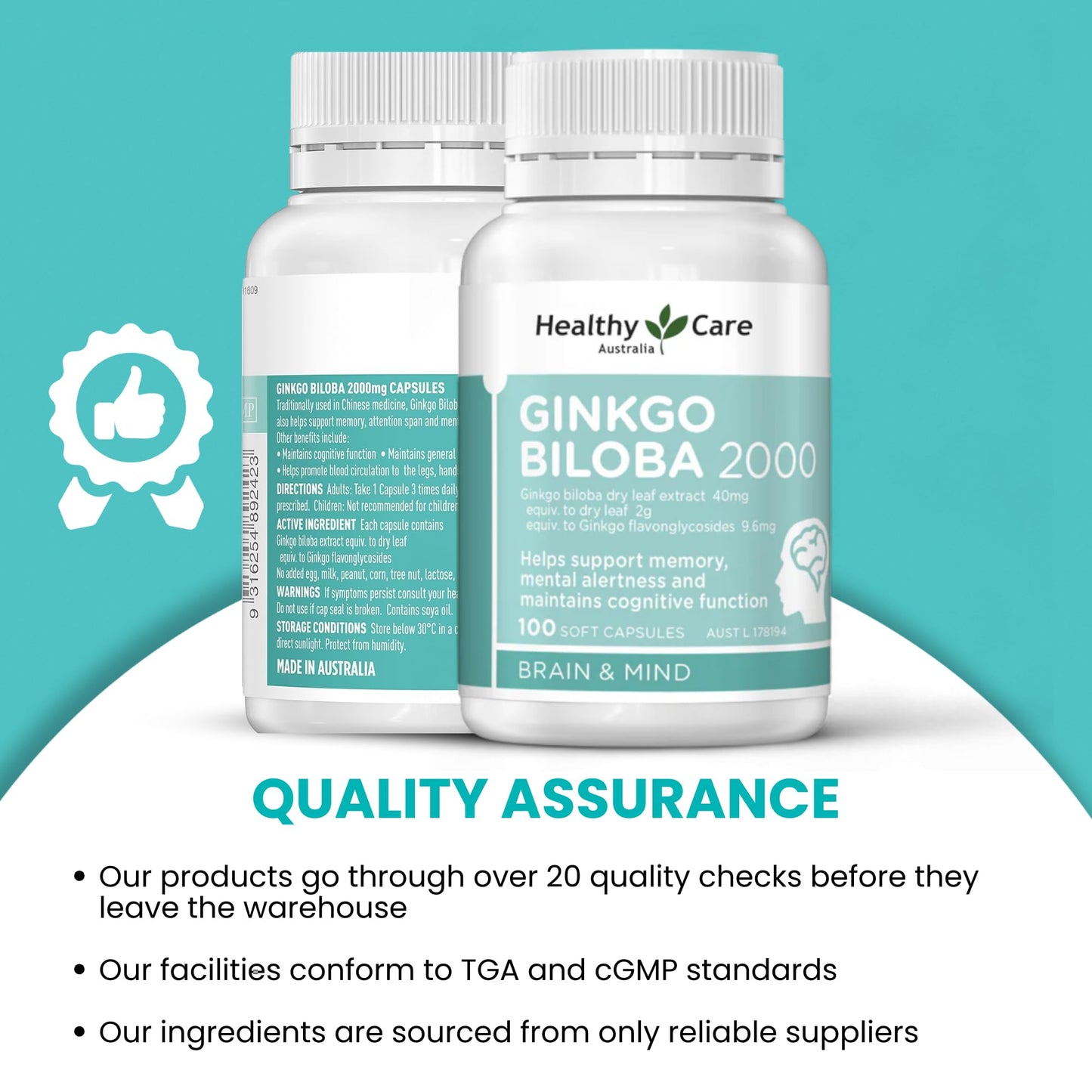 Healthy Care Ginkgo Biloba 2000mg 100 Capsules Australian Made