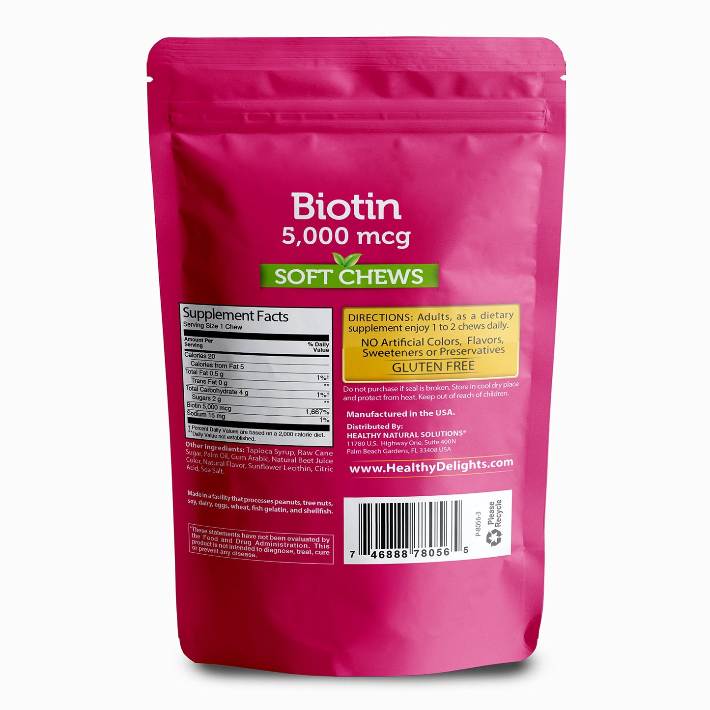 Healthy Delights Naturals Biotin Soft Chews 5000mcg, Wild Berry – Hair, Skin & Nails