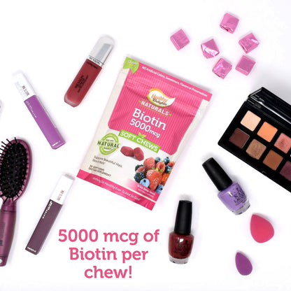 Healthy Delights Naturals Biotin Soft Chews 5000mcg, Wild Berry – Hair, Skin & Nails