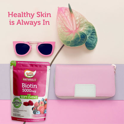 Healthy Delights Naturals Biotin Soft Chews 5000mcg, Wild Berry – Hair, Skin & Nails