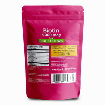 Healthy Delights Naturals Biotin Soft Chews 5000mcg, Wild Berry – Hair, Skin & Nails