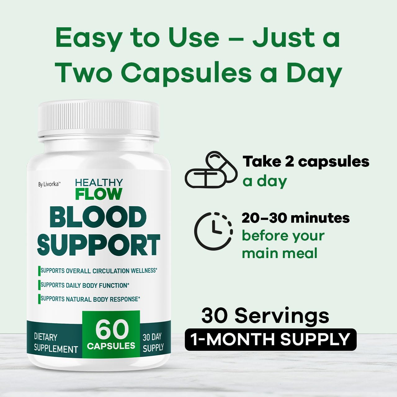 Healthy Flow Blood Support – Premium Daily Supplement (60 Capsules, 1 Month)