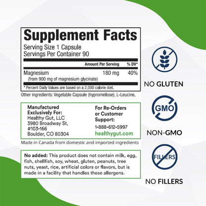 Healthy Gut Magnesium-HP – Ultra Pure Glycinate, 180 mg, 90 Servings, No Fillers
