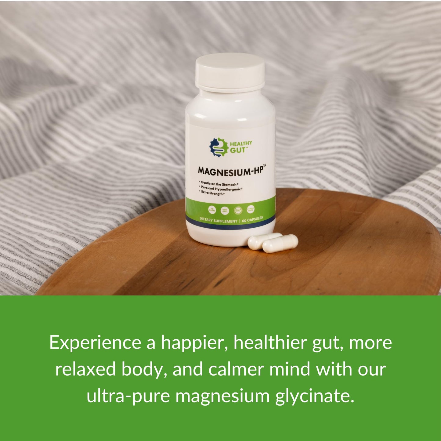 Healthy Gut Magnesium-HP | Ultra Pure Glycinate with Zero Fillers | 180 mg Magnesium Glycinate | 60 Servings