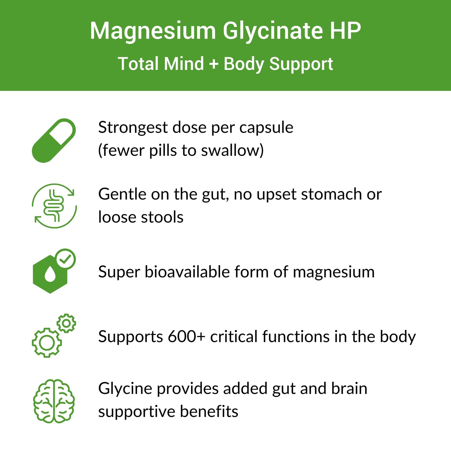 Healthy Gut Magnesium-HP | Ultra Pure Glycinate with Zero Fillers | 180 mg Magnesium Glycinate | 60 Servings