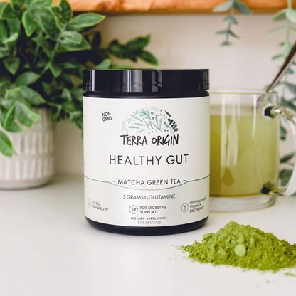 Healthy Gut Matcha Green Tea – 30 Servings with L-Glutamine, Zinc, Glucosamine & Slippery Elm Bark