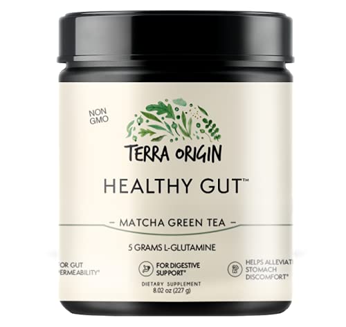 Healthy Gut Matcha Green Tea – 30 Servings with L-Glutamine, Zinc, Glucosamine & Slippery Elm Bark