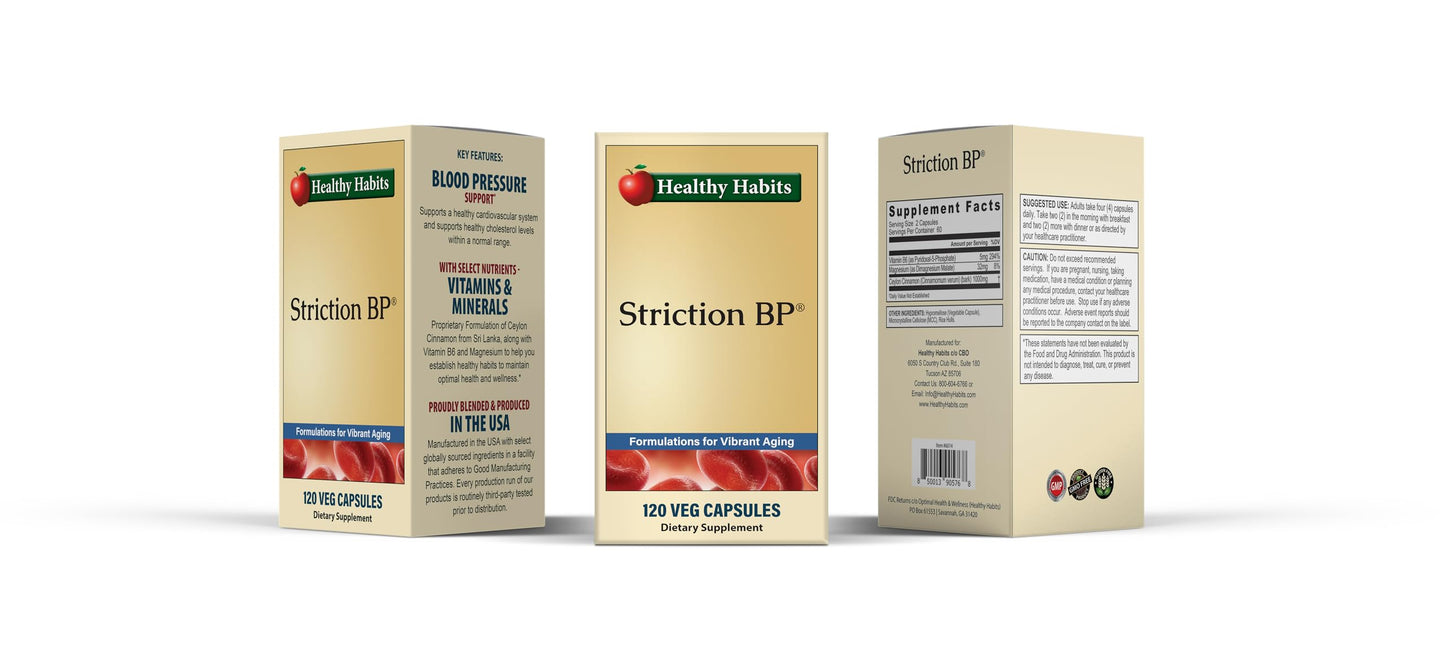 Healthy Habits StrictionBP Box 120 Veg Capsules | VEG-CAP Cinnamon Magnesium Vitamin B6