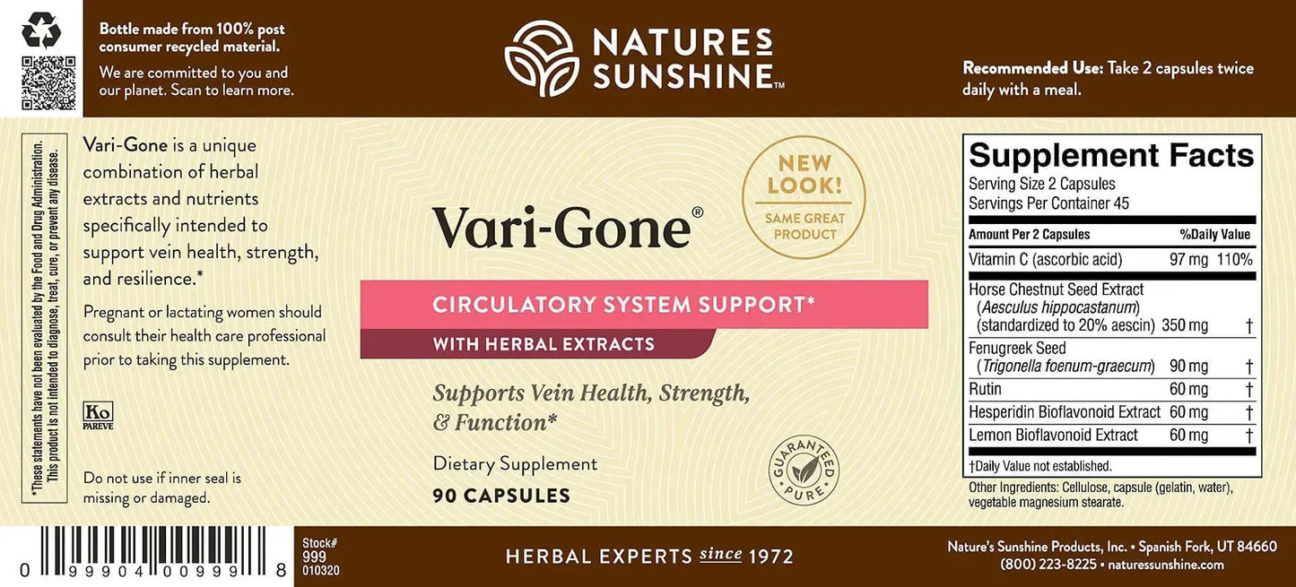 Nature's Sunshine Vari-Gone - 90 Capsules for Veins & Circulation