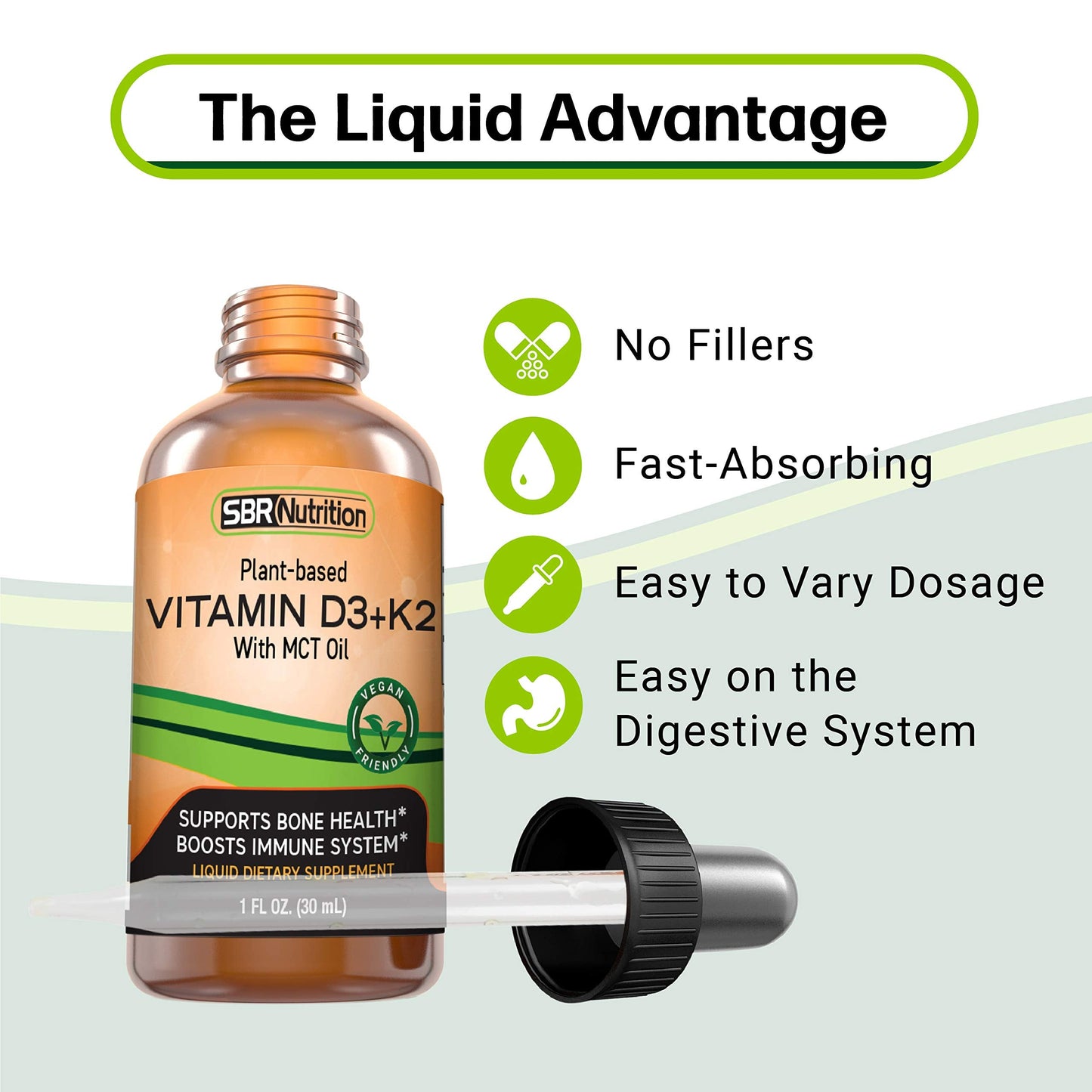 Vegan Vitamin D3 + K2 (MK-7) Liquid Drops with MCT – Peppermint Flavor