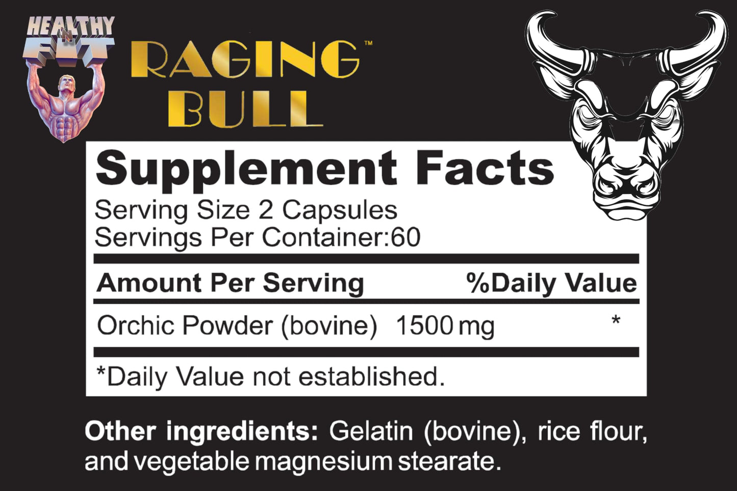 Healthy 'N Fit Raging Bull Mega Orchic - 120 Capsules (40 Day Supply) Premium Raw Orchic Glandular, Increase T Naturally