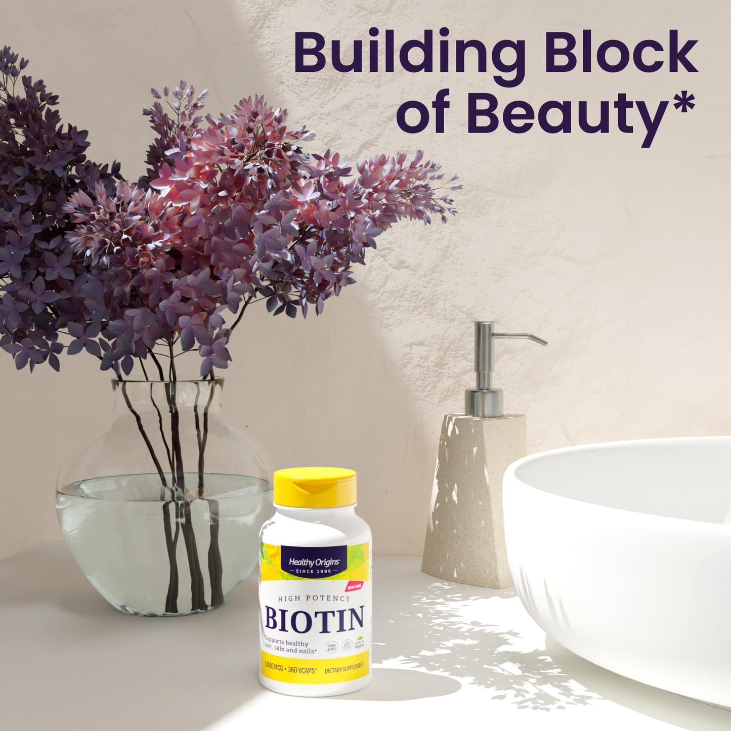 Healthy Origins Biotin 5,000 mcg – 360 Veggie Caps | Hair & Nail Support
