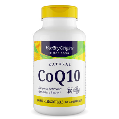 Healthy Origins® CoQ10 100 mg – Natural Trans-Isomer Ubiquinone – Yeast Fermented, Supports Heart Health & Cellular Energy – Non-GMO 150 Softgels