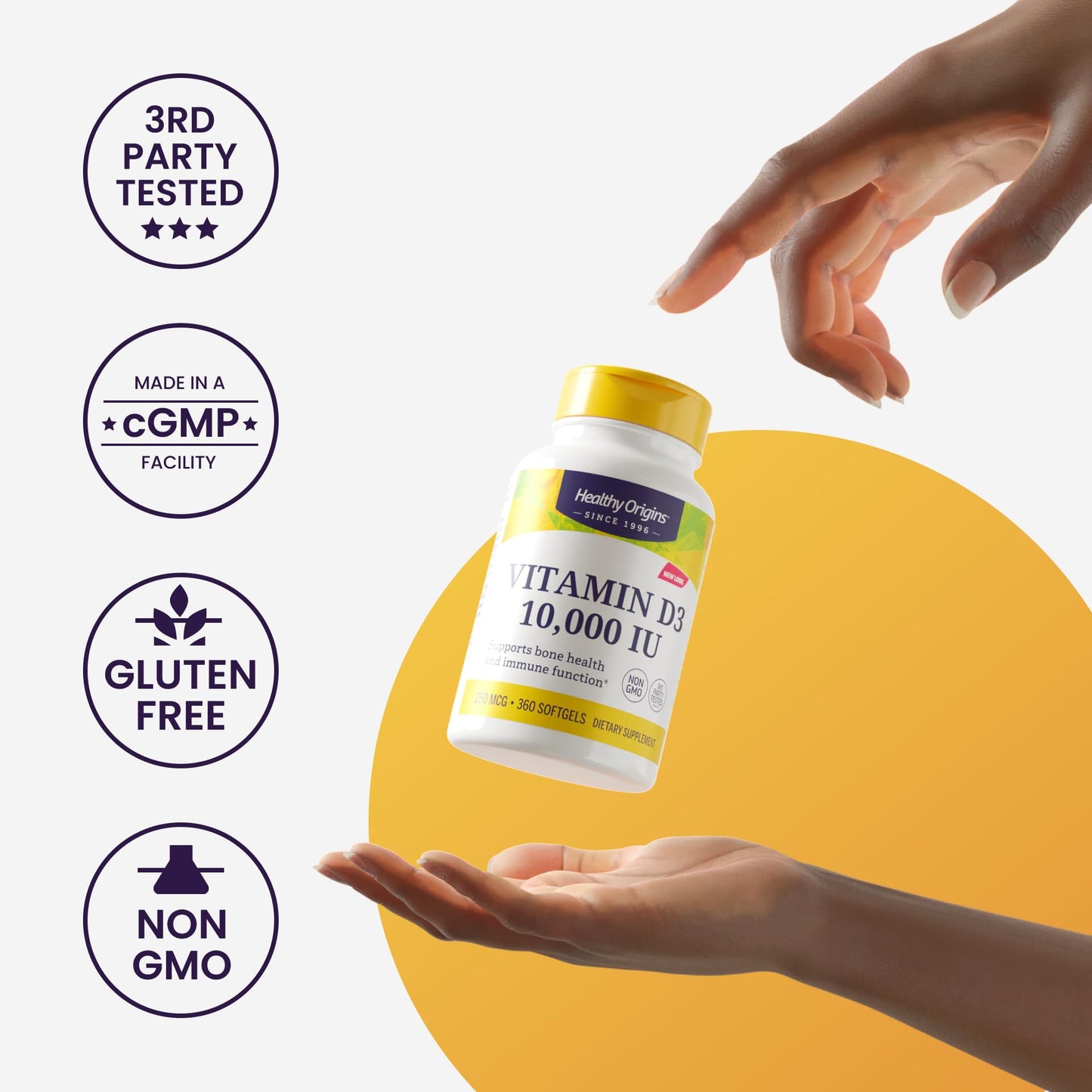Healthy Origins Vitamin D3 2000 IU (50 mcg) & K2 200 mcg — Non-GMO, 3rd-Party Tested, Bone & Cardiovascular Support, 180 Softgels