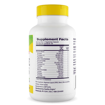 Healthy Origins Digestive Enzymes – Broad Spectrum, 90 Veggie Caps