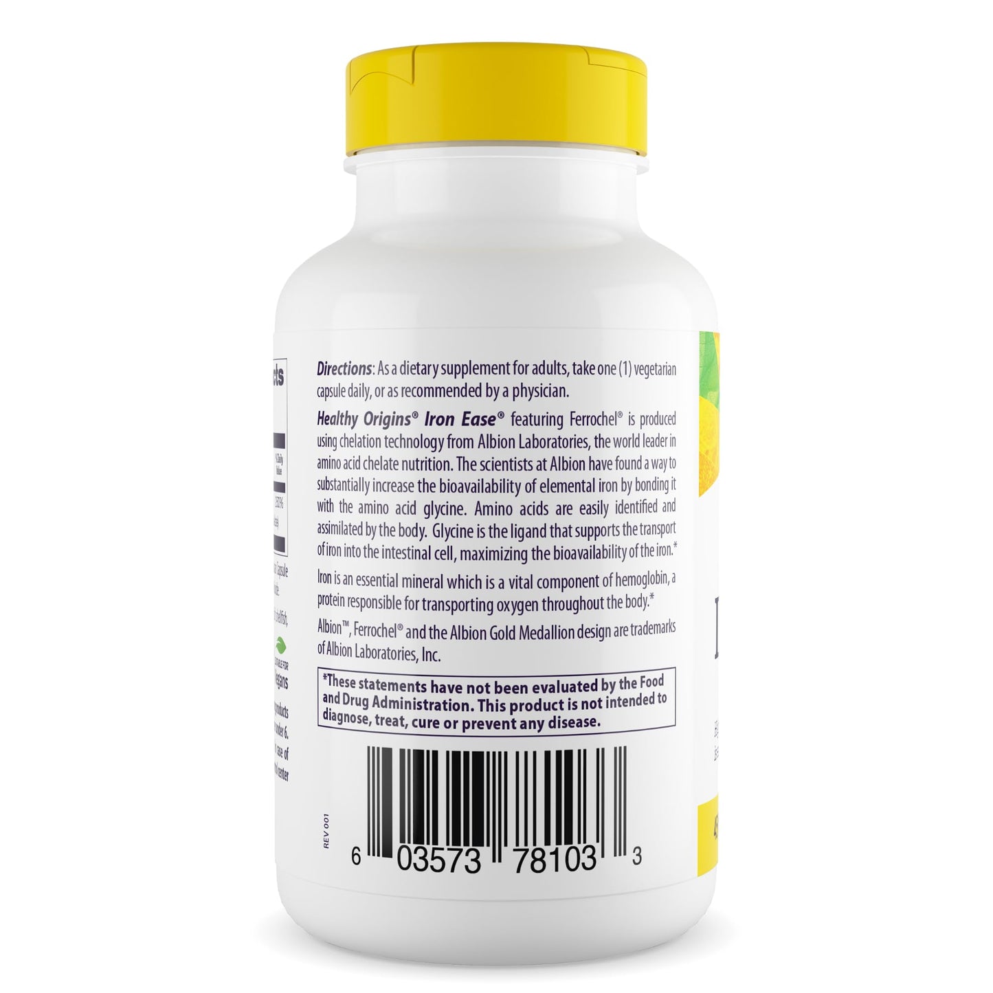 Healthy Origins Iron Ease 45 mg – Ferrochel Chelated Iron, Non-GMO, Vegan, 180 Veggie Caps