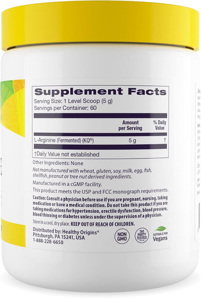 Healthy Origins L-Arginine – American-Made, Non-GMO, Gluten Free, 10.6 oz | Muscle Support