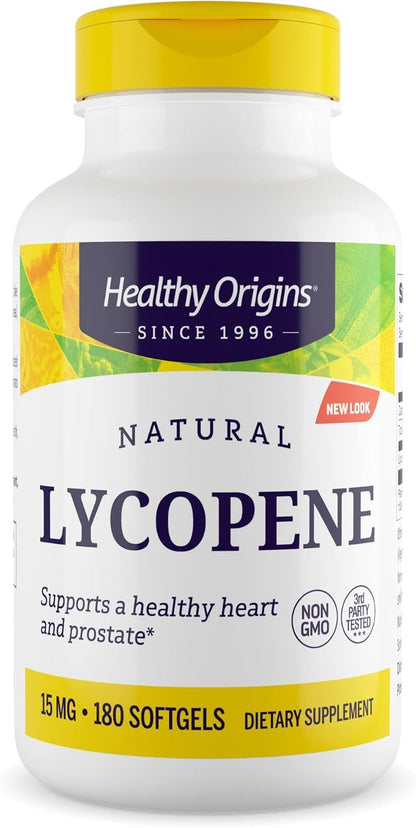 Healthy Origins Lycopene 15 mg – Natural, Non-GMO, Gluten Free | Skin & Prostate Support, 180 Softgels