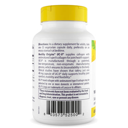 Healthy Origins UC-II 40 mg Undenatured Type II Collagen – Gluten Free, Non-GMO, Joint Support | 60 Veggie Caps