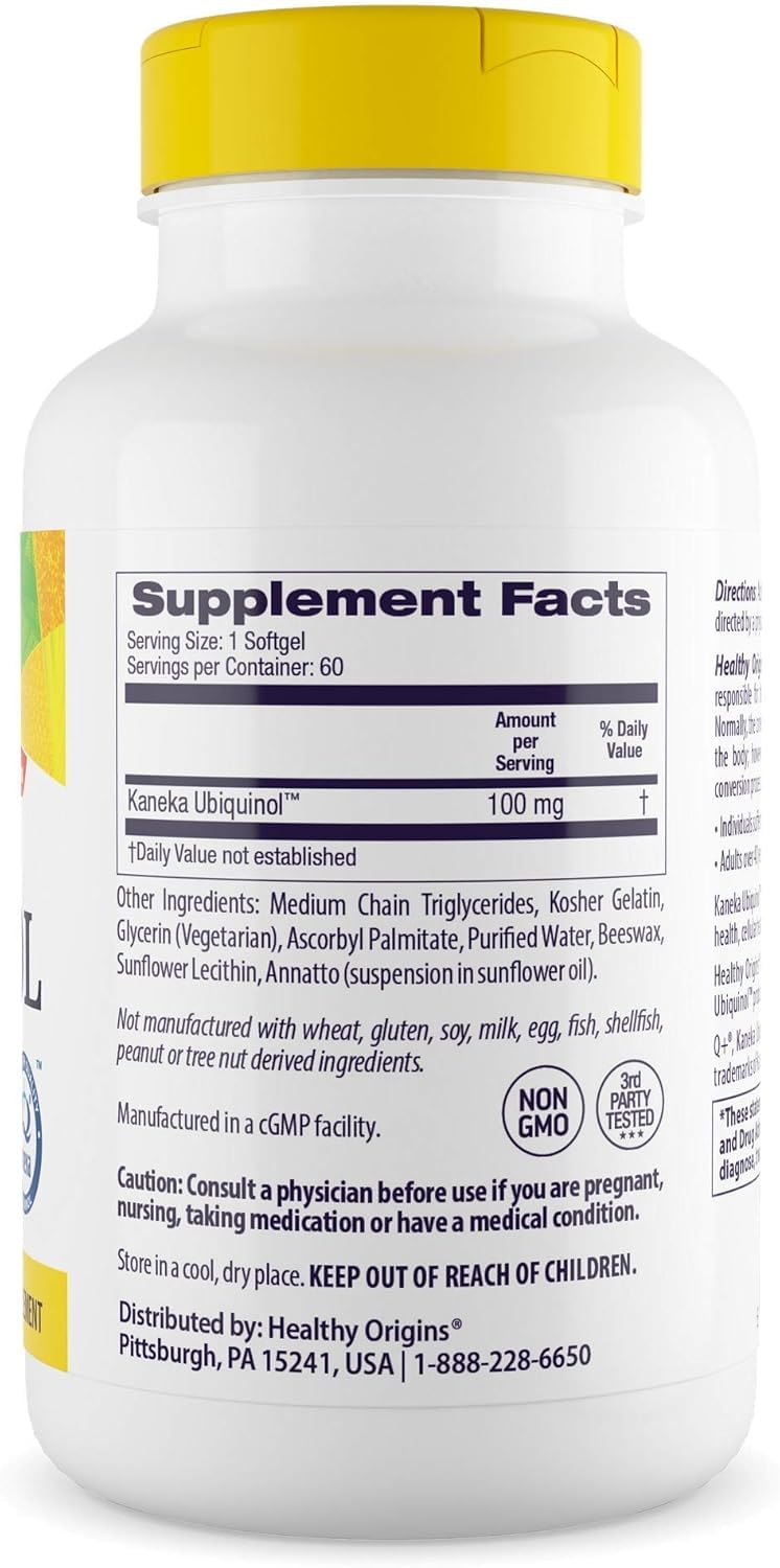 Healthy Origins Ubiquinol 100 mg – Kaneka QH, Non-GMO, Gluten Free, 60 Softgels