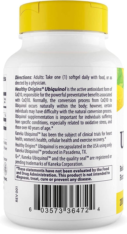 Healthy Origins Ubiquinol 200 mg | CoQ10 for Heart Health & Antioxidant Support | 30 Softgels