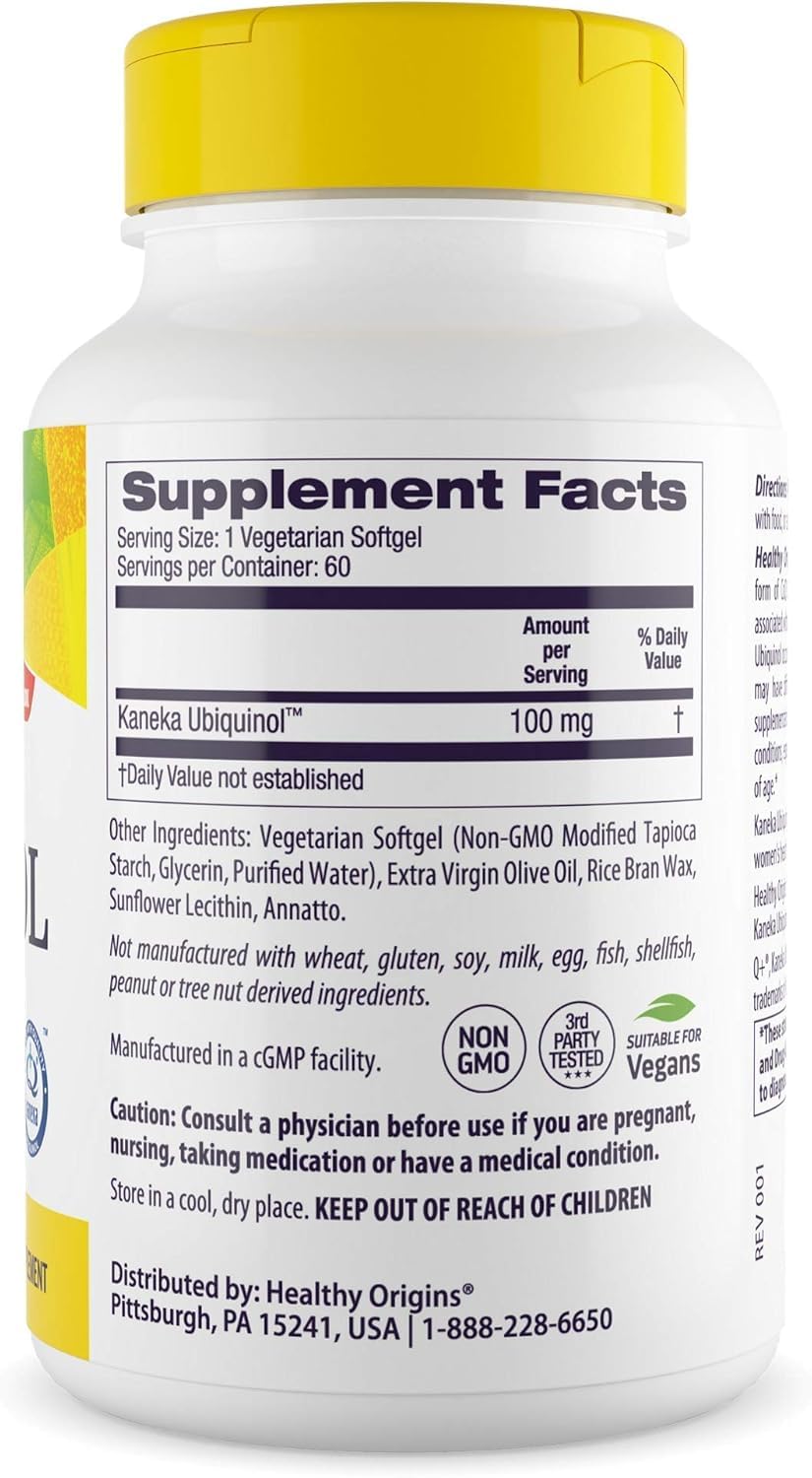 Healthy Origins Vegan Ubiquinol 100 mg | Kaneka CoQ10 – Gluten-Free