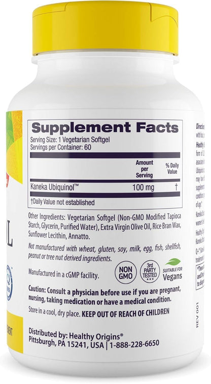 Healthy Origins Vegan Ubiquinol 100 mg | Kaneka CoQ10 – Gluten-Free