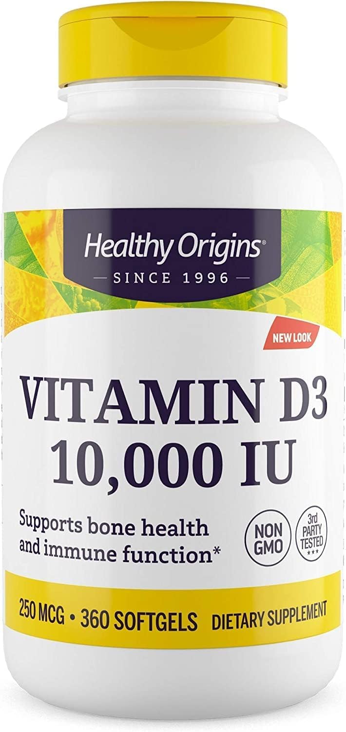 Healthy Origins Vitamin D3 10,000 IU - Non-GMO, High Potency, 360 Softgels