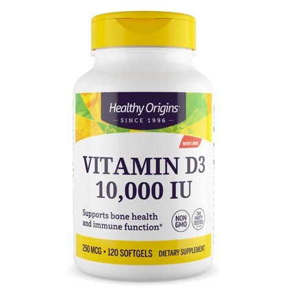 Healthy Origins Vitamin D3 10,000 IU - 120 Softgels (Non-GMO, Gluten Free)