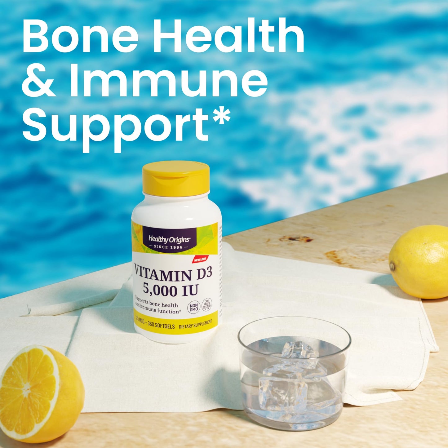 Healthy Origins Vitamin D3 (Lanolin) 5,000 IU Softgel – Bone Health & Immune Support | Gluten-Free, 360 Softgels