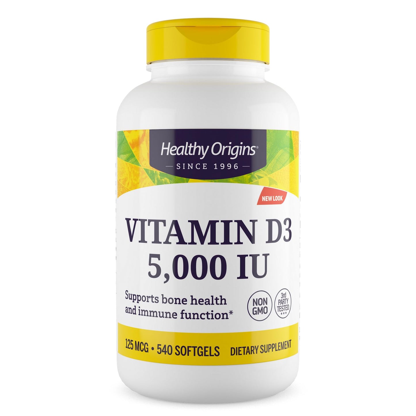 Healthy Origins Vitamin D3 5,000 IU Softgels (Lanolin) – Gluten-Free, Easy Absorption – Bone & Immune Support – 540 Softgels