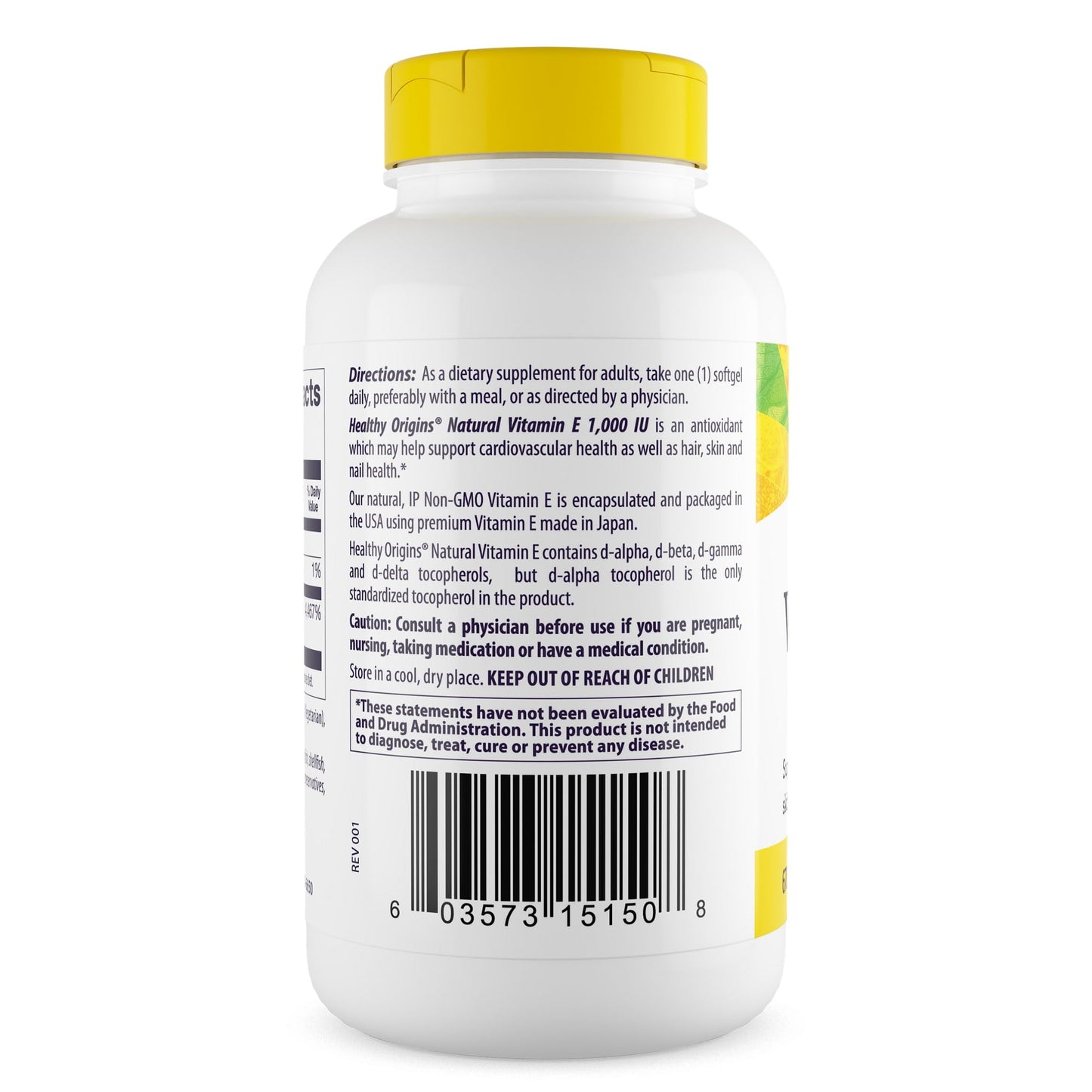 Healthy Origins Vitamin E 1,000 IU Natural Mixed Tocopherols – Gluten-Free & Non-GMO | 120 Softgels