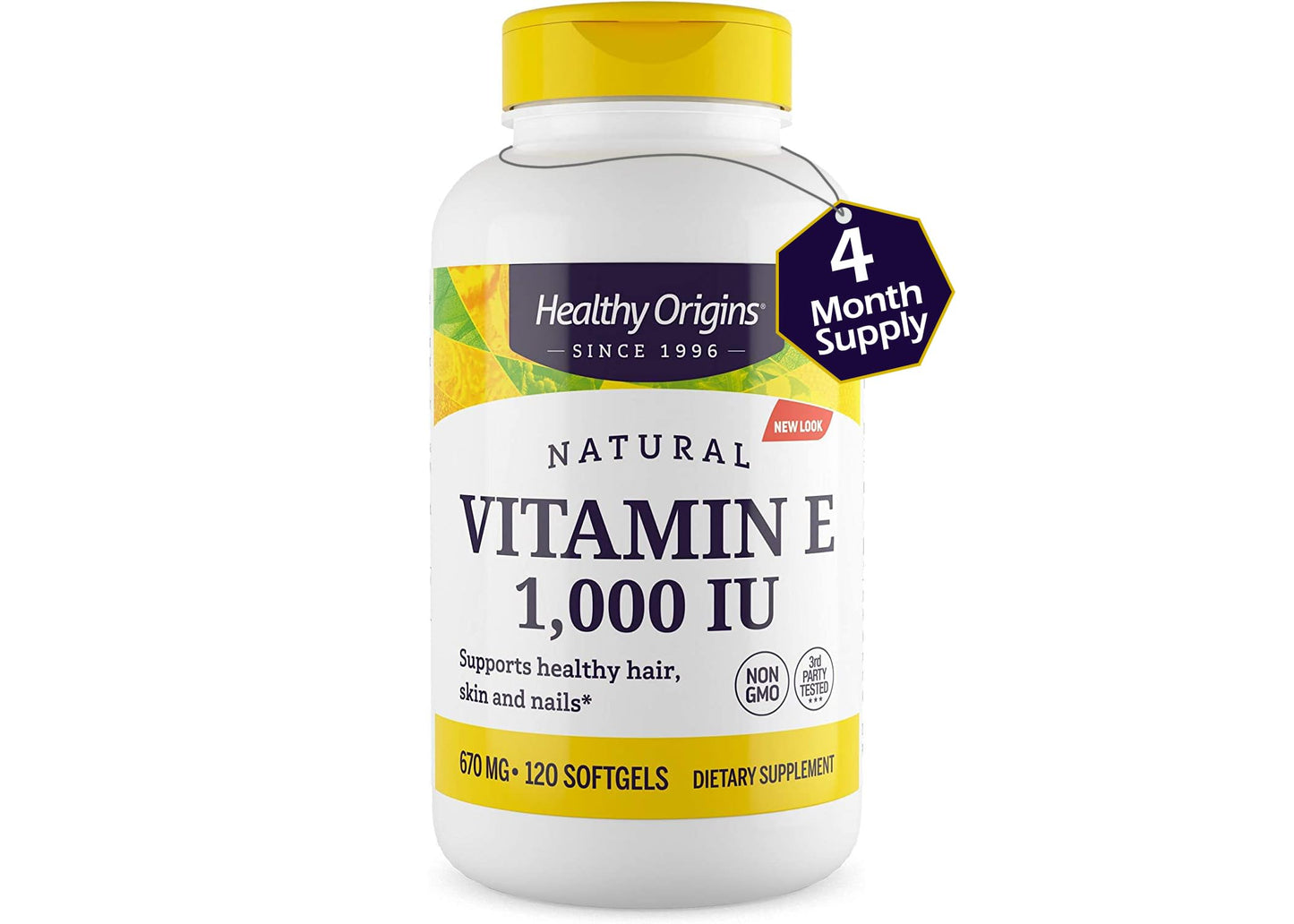 Healthy Origins Vitamin E 1,000 IU Natural Mixed Tocopherols – Gluten-Free & Non-GMO | 120 Softgels