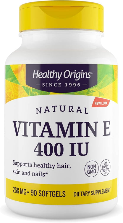 Healthy Origins Vitamin E 400 IU – Natural, Non-GMO, Gluten Free, 90 Softgels