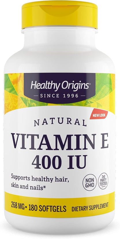 Healthy Origins Vitamin E 400 IU – Natural, Non-GMO, Gluten Free, 180 Softgels