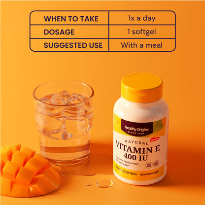 Healthy Origins Vitamin E 400 IU – Natural, Non-GMO, Gluten Free, 180 Softgels